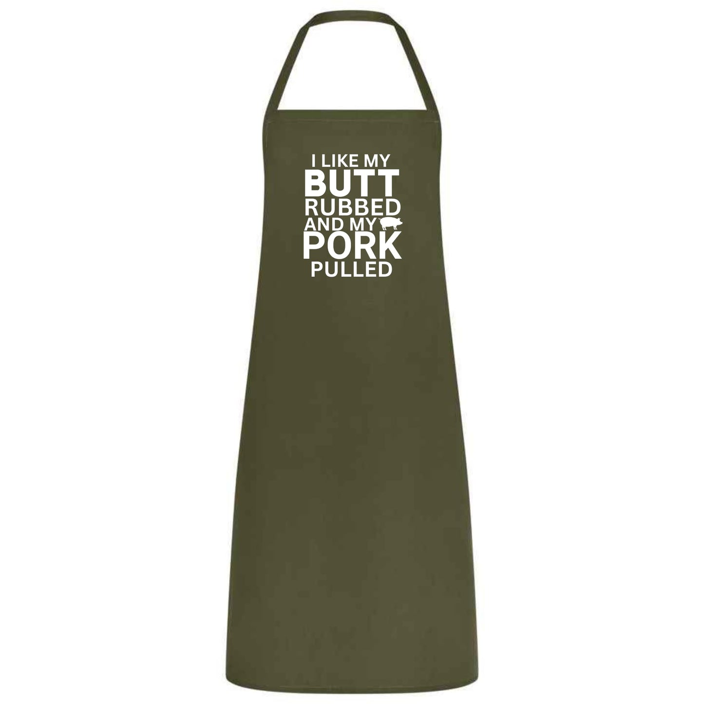 Funny BBQ Cooking Apron I Like My Butt Rubbed and Pork Pulled Unisex Cotton Blend Gift for Him Her Weddings