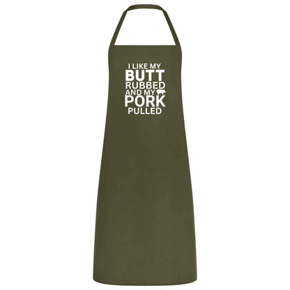Funny BBQ Cooking Apron I Like My Butt Rubbed and Pork Pulled Unisex Cotton Blend Gift for Him Her Weddings