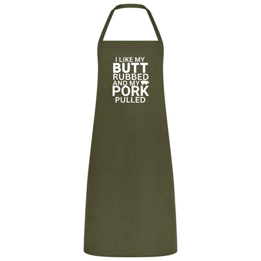 Funny BBQ Cooking Apron I Like My Butt Rubbed and Pork Pulled Unisex Cotton Blend Gift for Him Her Weddings