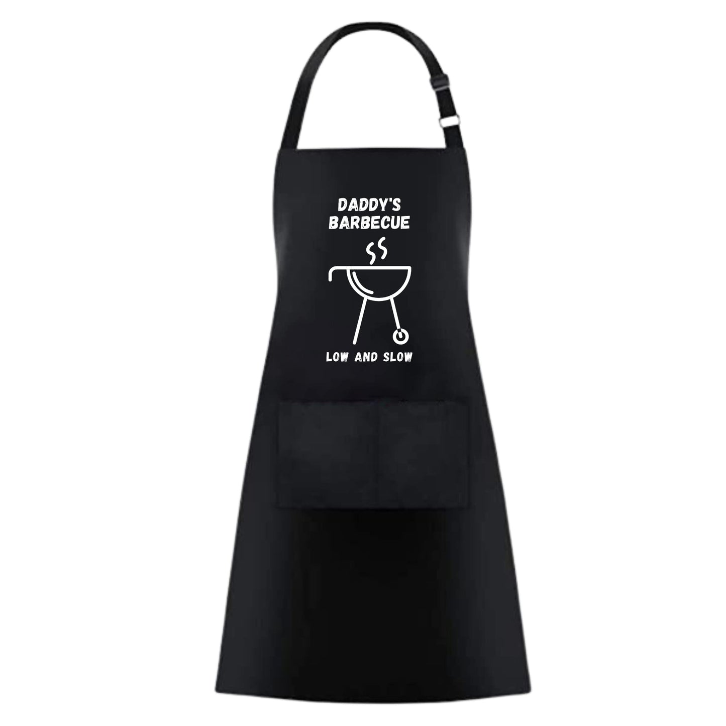 DADDY'S BARBECUE LOW AND SLOW Funny Apron Bib Apron - 2 Pockets BBQ Apron Coffee house Cooking Kitchen Chef Bar Hotel Women Great Gift For Husband Wife, Dad Mom boyfriend Girlfriend