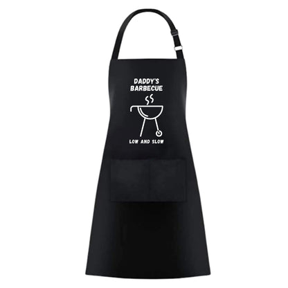 DADDY'S BARBECUE LOW AND SLOW Funny Apron Bib Apron - 2 Pockets BBQ Apron Coffee house Cooking Kitchen Chef Bar Hotel Women Great Gift For Husband Wife, Dad Mom boyfriend Girlfriend