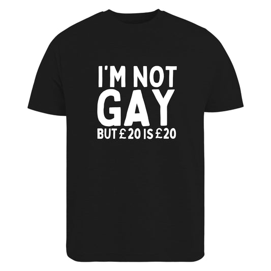 Be Buz I'm Not Gay But 20£ is 20£ T-Shirt Gay Pride Funny Joke Rude Cotton T-Shirt