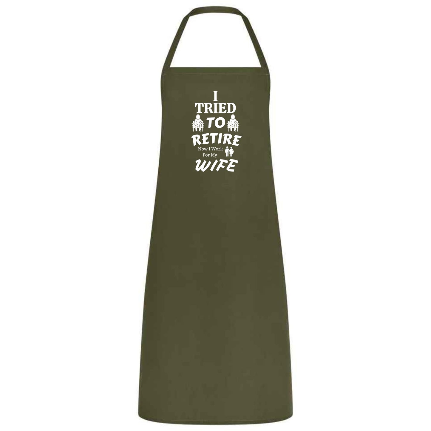I Tried to Retire, Now I Work for My Wife Apron Funny Multicolor BBQ and Cooking Apron Retirement Gift for Husband Dad and Men