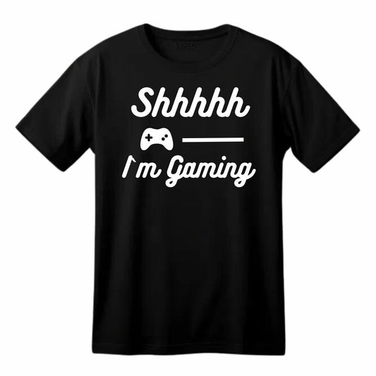 Shhhhh.. I am Gaming Funny Printed Black Adults Unisex Men Women Summer Winter Cotton Crew Neck Casual T-Shirt - Top Tee