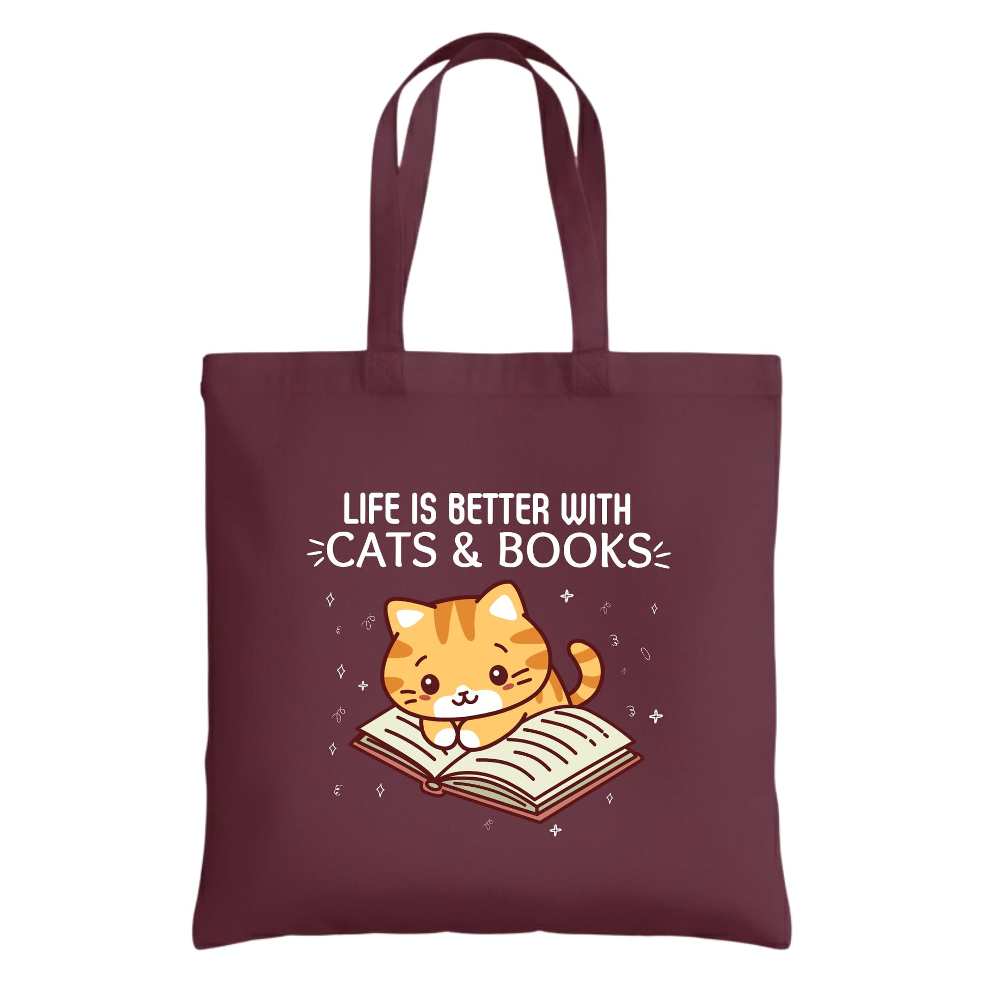 Life Is Better With Cats and Books Tote Bag – Cat Graphic Cotton Reusable Shopping Bag – Book Lover and Cat Mom Gift – Everyday Eco-Friendly Tote for Women - Top Tee