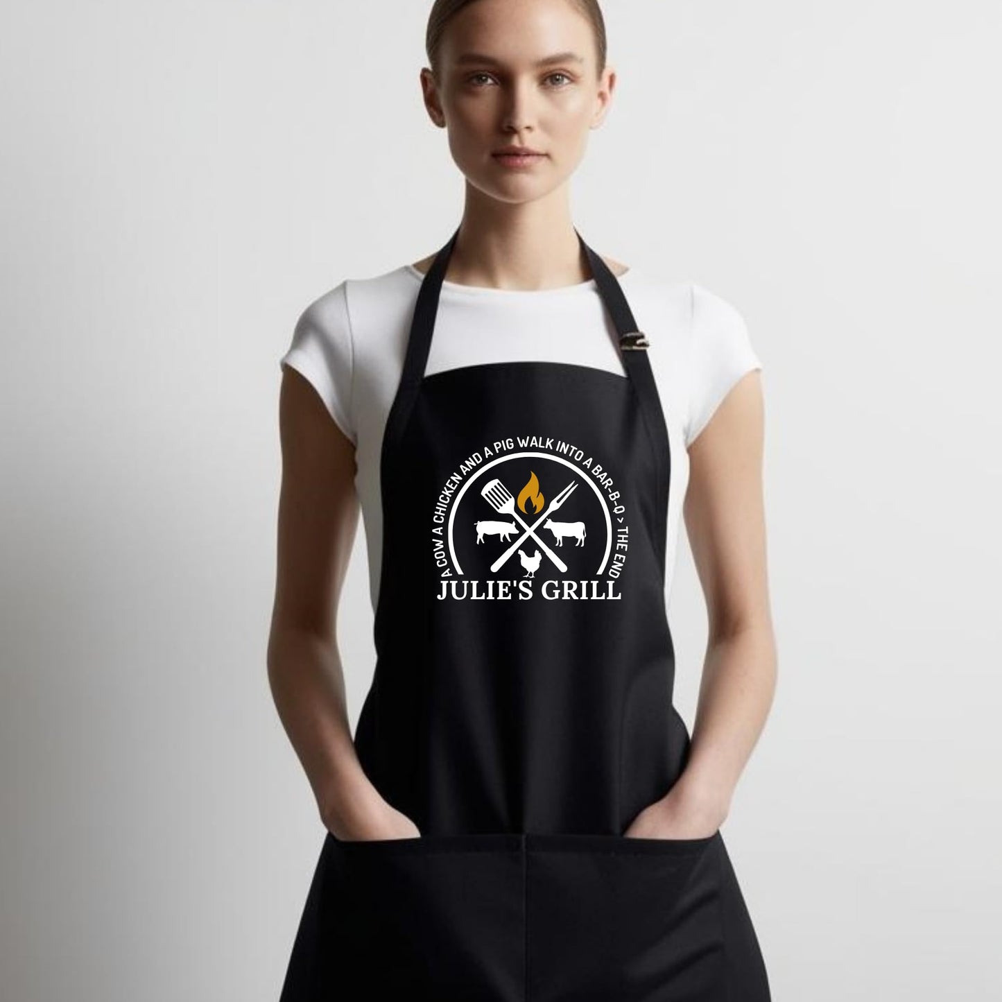 Custom Grill Apron - BBQ Aprons for Men, Gift for Him, Dad Apron for Grilling Personalized with Fun Designs (Hen, Cow, Pig) Birthday gift Apron with Adjustable Straps and Two Pockets