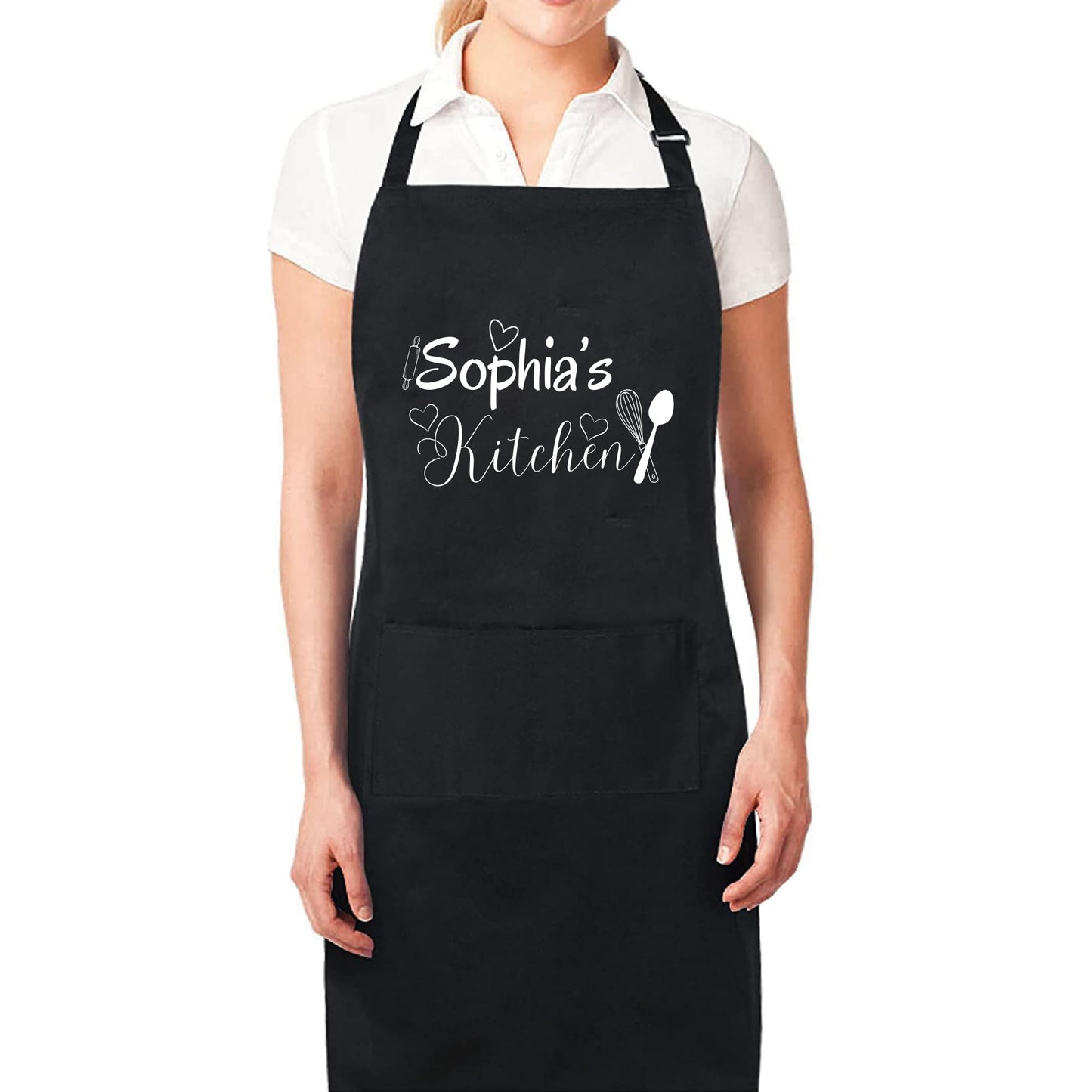 Personalized Name Kitchen Apron - Custom Chef Apron with Adjustable Straps and Two Pockets gift for him her Apron for Cooking, Baking and BBQ