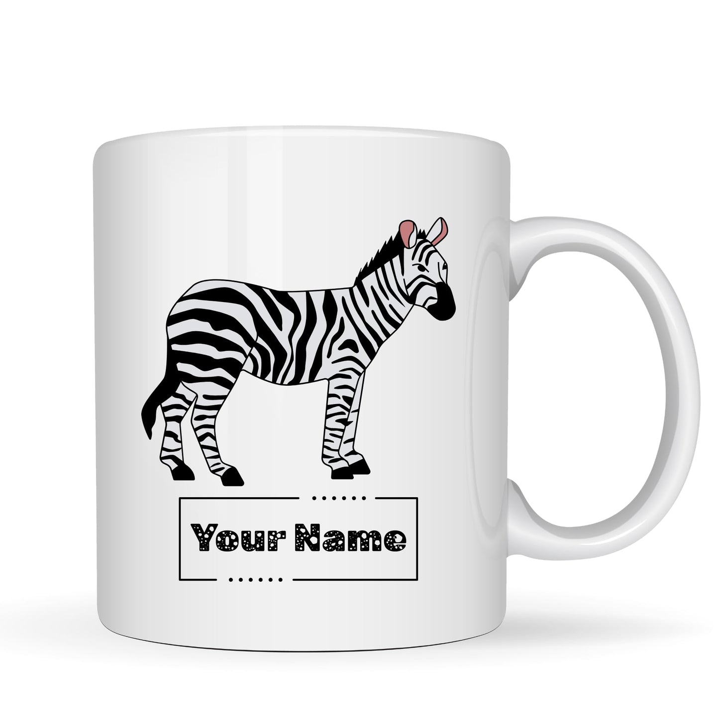 Personalized Zebra Mug – Custom Name Ceramic Coffee Cup – Zebra Lover Gift for Men, Women and Kids – 11 oz White