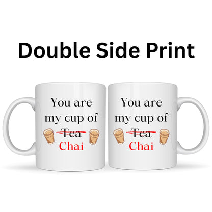Be Buz You are My Cup of Chai Coffee Mug - Funny Desi Tea Quote Ceramic Cup - 11oz White Mug with Tea Glasses Art - Gift for Valentine Anniversary