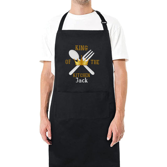 King Of The Kitchen Custom Apron Personalised Chef Aprons Grill Apron Gift for Him Her Aprons for Mens Dad Apron Kitchen Apron BBQ Apron Father Day Gift Black Apron - Top Tee
