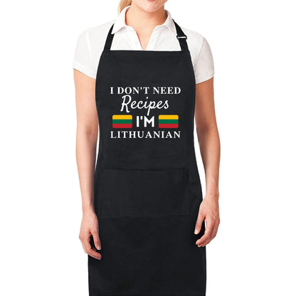 I Don't Need Recipes, I'm Lithuanian Adjustable Long Apron with two Pockets Chefs Home Cooks Baking Cooking Kitchen Grilling and BBQ Apron gift for him her