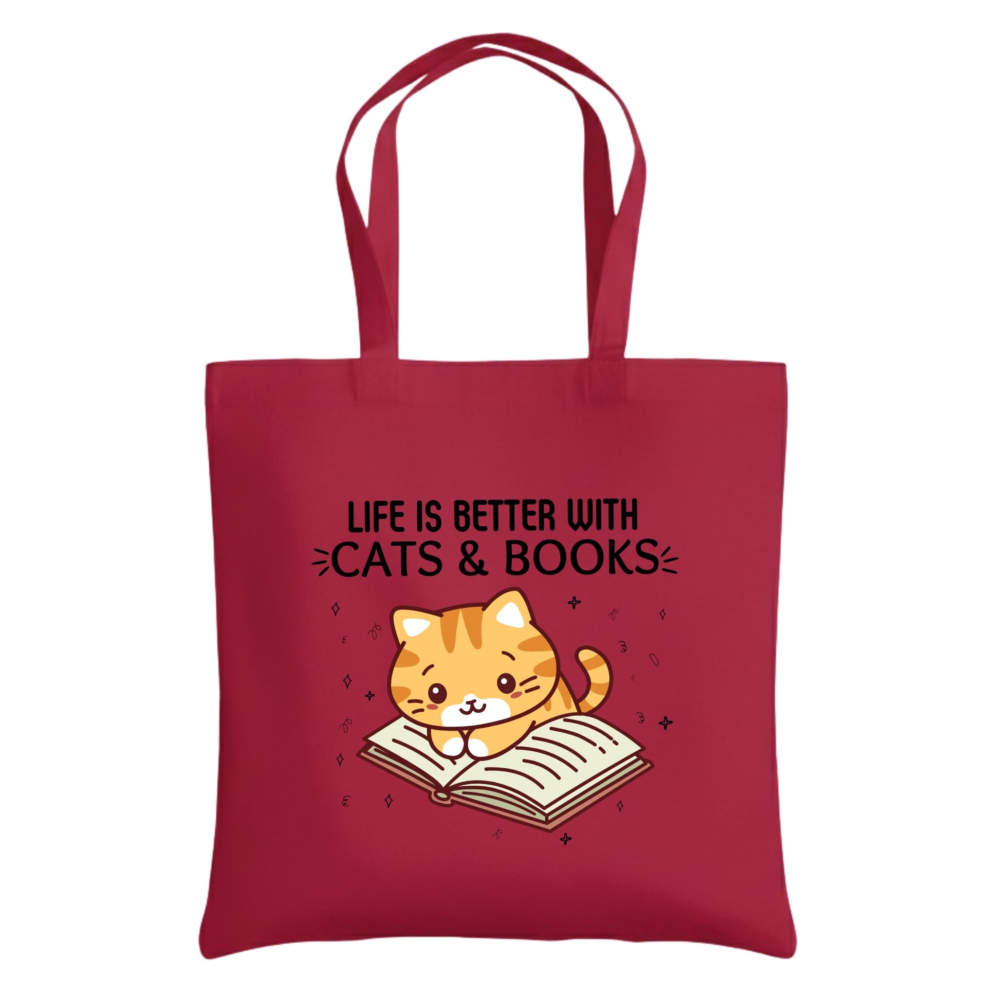 Life Is Better With Cats and Books Tote Bag – Cat Graphic Cotton Reusable Shopping Bag – Book Lover and Cat Mom Gift – Everyday Eco-Friendly Tote for Women - Top Tee