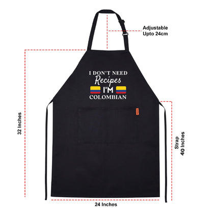 I Don't Need Recipes, I'm Colombian Adjustable Long Apron with two Pockets Chefs Home Cooks Baking Cooking Kitchen Grilling and BBQ Apron gift for him her