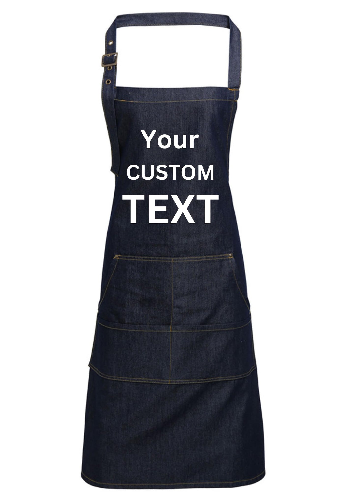 Personalized Denim Cooking Apron, Adjustable Neck Strap, 4 Pockets, add your photo or logo