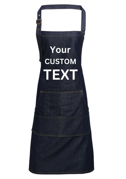 Personalized Denim Cooking Apron, Adjustable Neck Strap, 4 Pockets, add your photo or logo