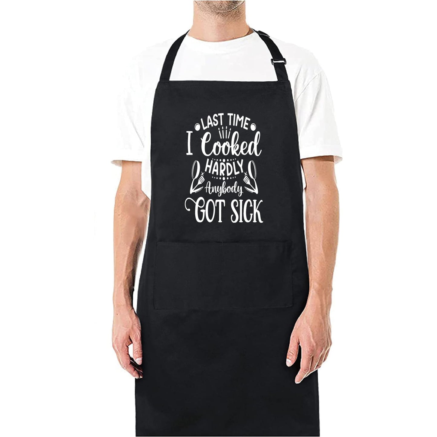 Last Time I Cooked Hardly Anybody Got Sick BBQ Cooking Funny Novelty Apron Birthday Father’s Day Christmas Valentine’s Day Gifts for Dad, Husband