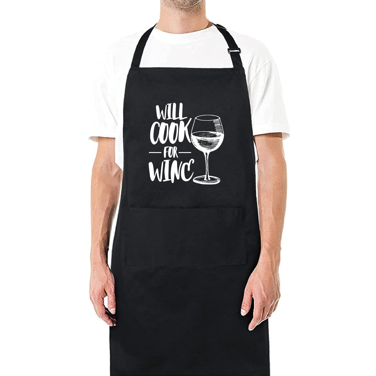 Will Cook for Wine Funny Aprons for Men Women Printed Apron Gift for Her Chef Apron Kitchen Apron BBQ Apron Gift Baking Apron Mother Day Gift Father Day