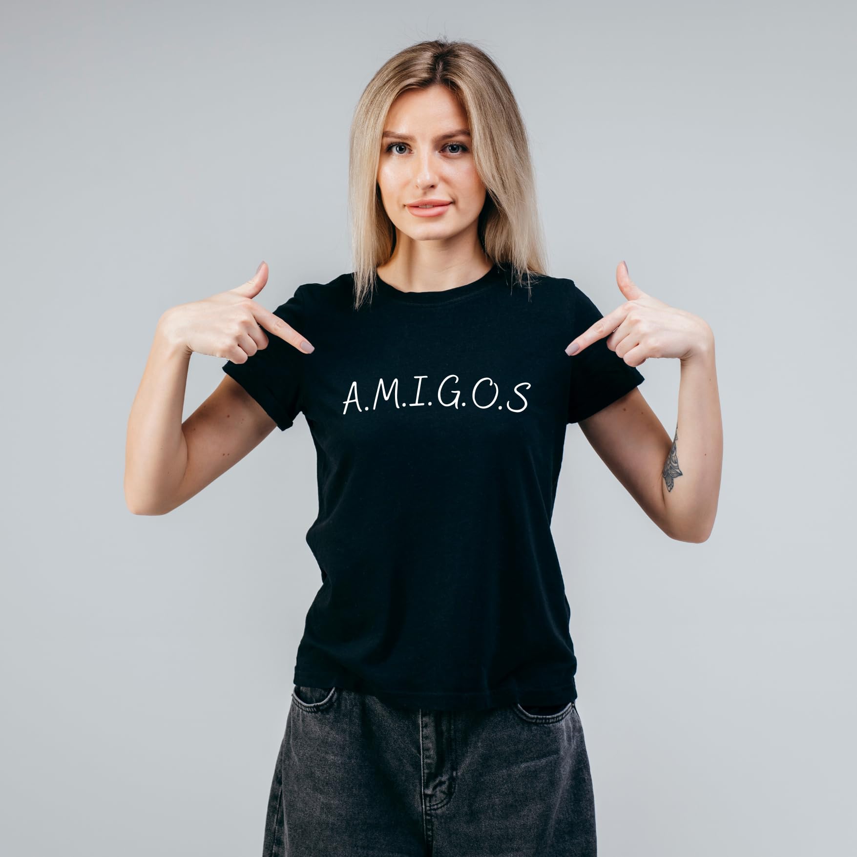 Amigos Best Friends Funny Printed Black Adults Unisex Men Women Summer Winter Cotton Crew Neck Casual T-Shirt - Top Tee