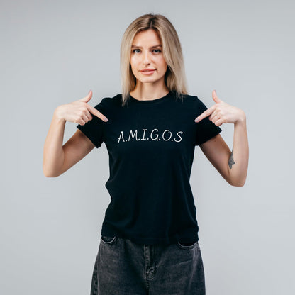 Amigos Best Friends Funny Printed Black Adults Unisex Men Women Summer Winter Cotton Crew Neck Casual T-Shirt - Top Tee