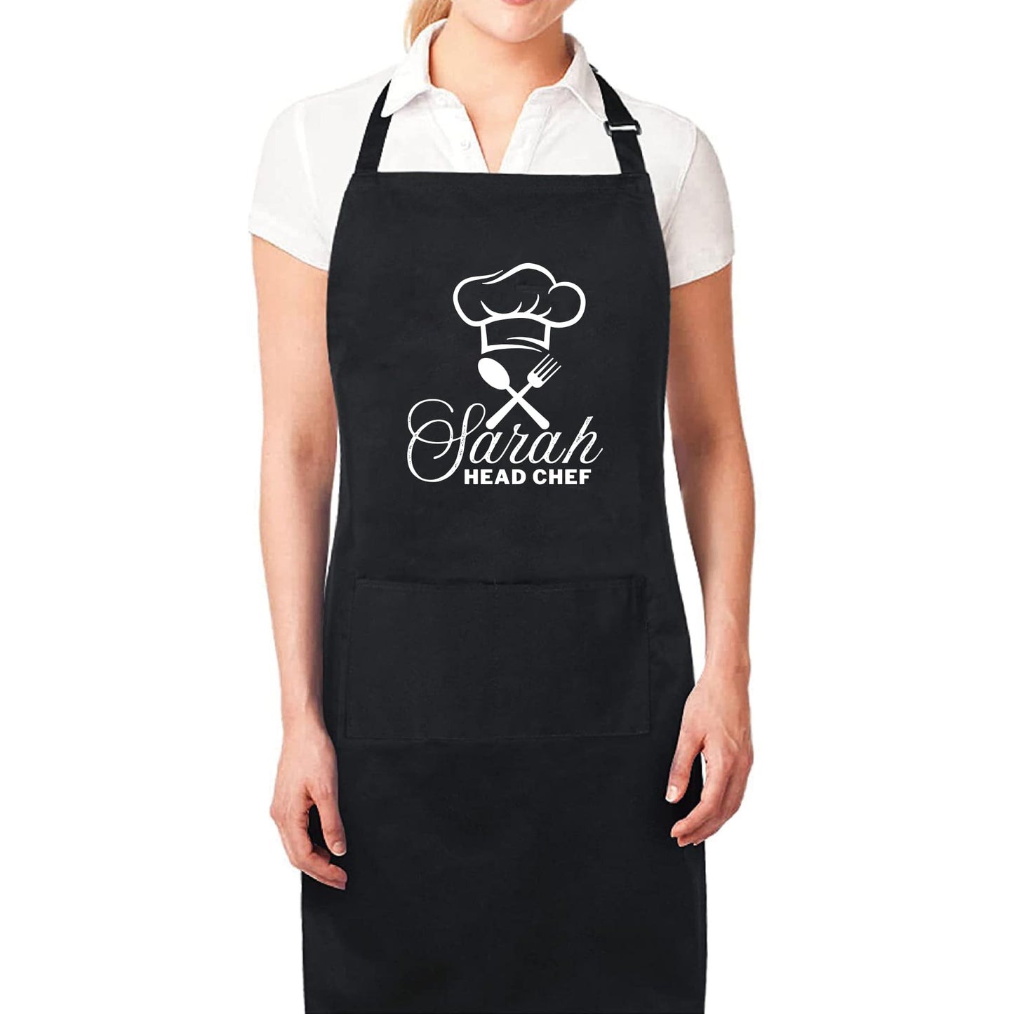 Personalized Head Chef Apron - Custom Kitchen Apron with Adjustable straps Gift for Him Her Aprons for Mens Womens Dad Apron Chef Apron Kitchen Apron BBQ Apron Mother Day Gift Black Apron