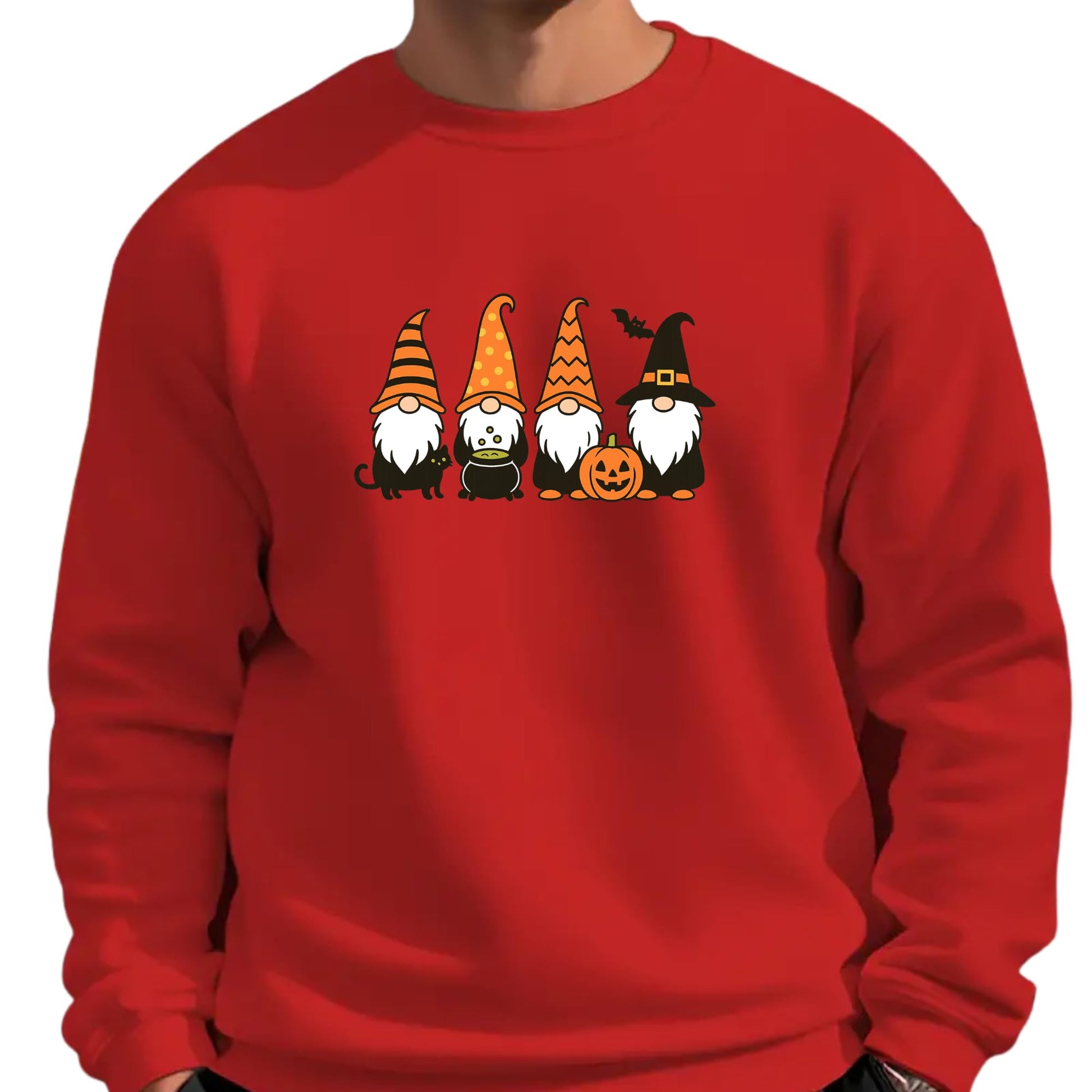 Be Buz Halloween Gnomes Crewneck Sweatshirt – Funny Fall Pumpkin and Cat Witch Hat Graphic Pullover – Spooky Season for Men and Women Autumn Top - Top Tee