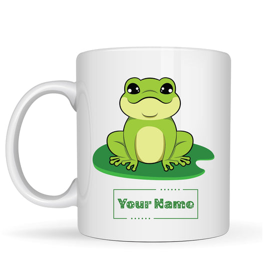 Personalized Frog Mug – Custom Name Ceramic Coffee Cup – Cute Animal Gift for Kids, Nature Lovers and Teachers – 11oz