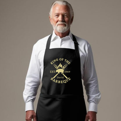 Personalized King of the BBQ Apron - Custom Name Grilling Apron for Cooking, BBQ, and Chef Gift for Him Her Aprons for Mens Dad Apron Chef Apron Father Day Gift Black Apron