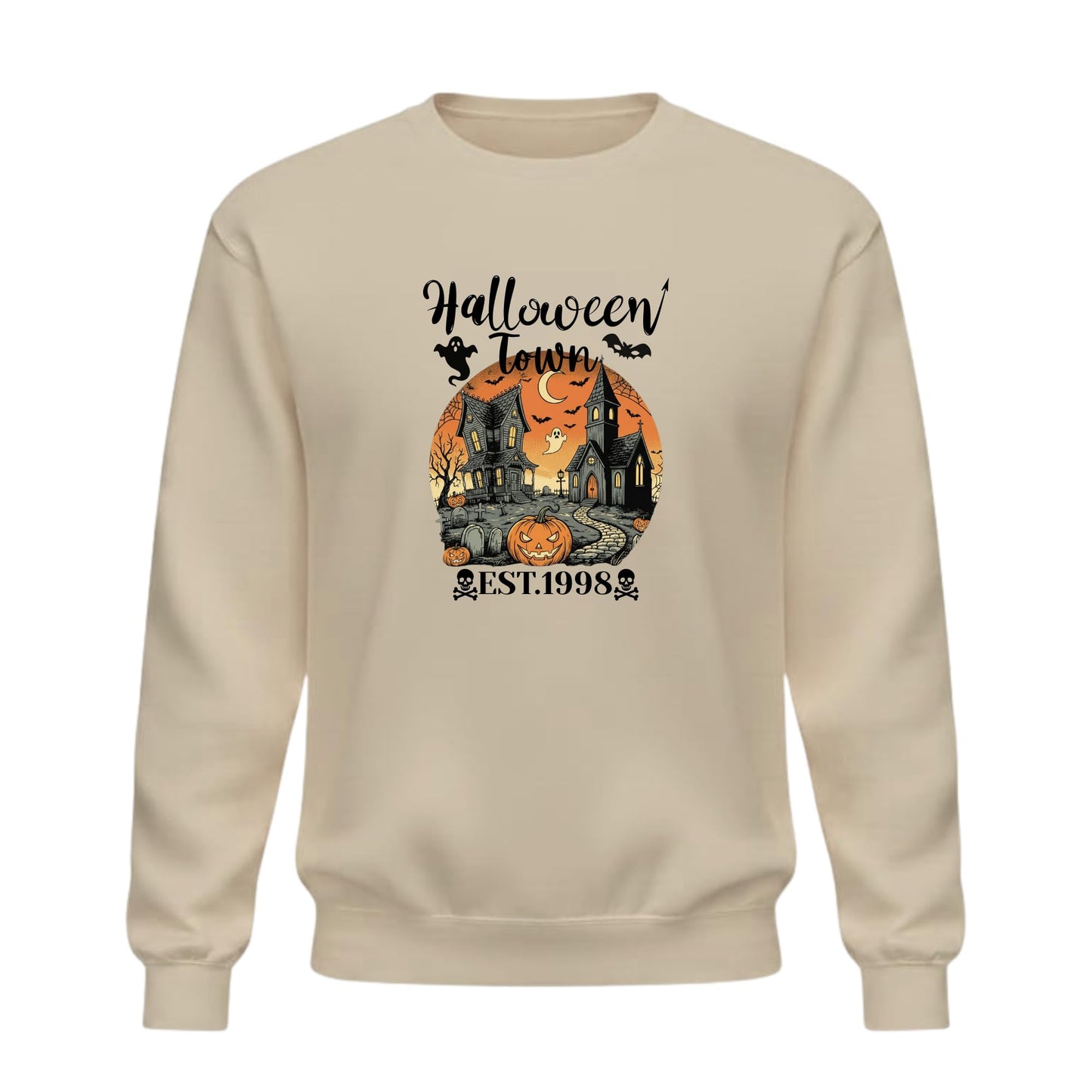 Be Buz Halloween Town Est. 1998 Vintage 90s Style Graphic Sweatshirt – Halloween University Crewneck Pullover – Spooky Season Unisex Sweatshirt - Top Tee