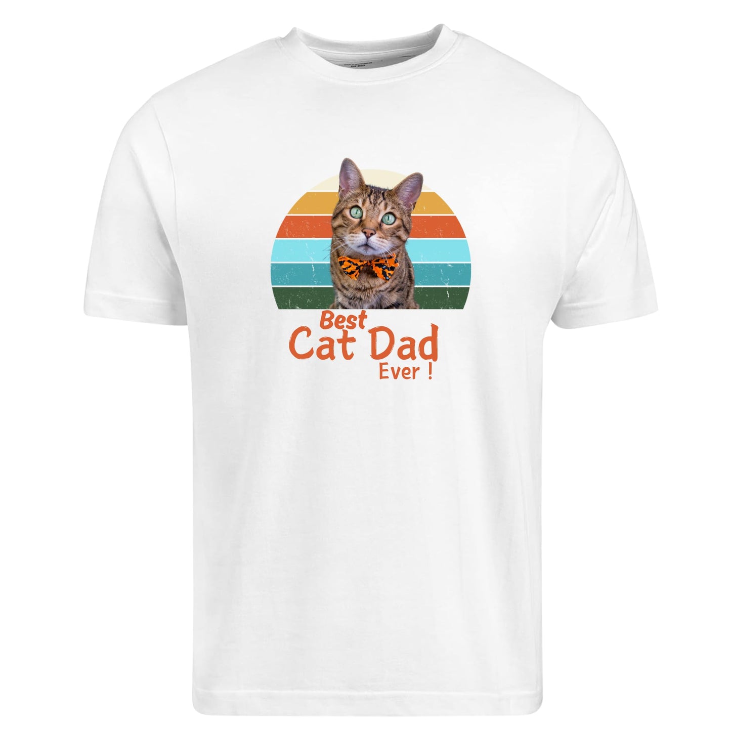 Be Buz Best Cat Dad Ever T-Shirt, Personalized Photo Print Custom Men's Cotton Tee Gift for Cat Lovers
