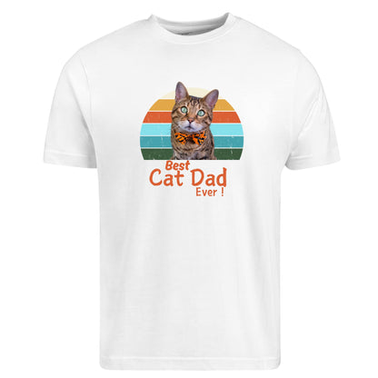 Be Buz Best Cat Dad Ever T-Shirt, Personalized Photo Print Custom Men's Cotton Tee Gift for Cat Lovers