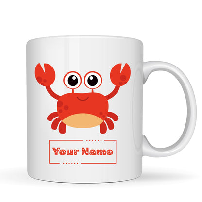Personalized Red Crab Mug – Custom Name Ceramic Coffee Cup – Ocean Sea Animal Gift for Kids, Beach Lovers and Summer Fun – 11oz