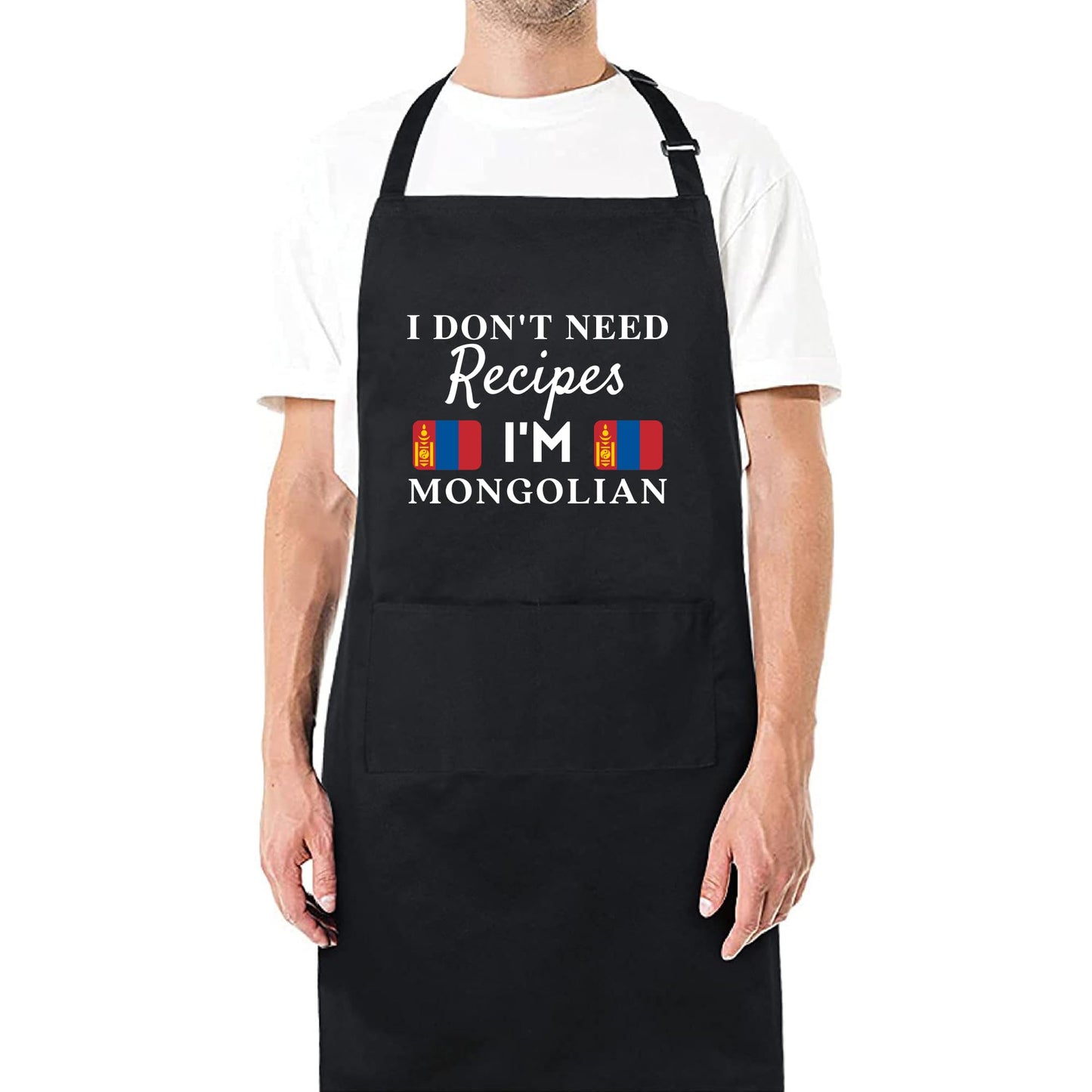 I Don't Need Recipes, I'm Mongolian Adjustable Long Apron with two Pockets Chefs Home Cooks Baking Cooking Kitchen Grilling and BBQ Apron gift for him her