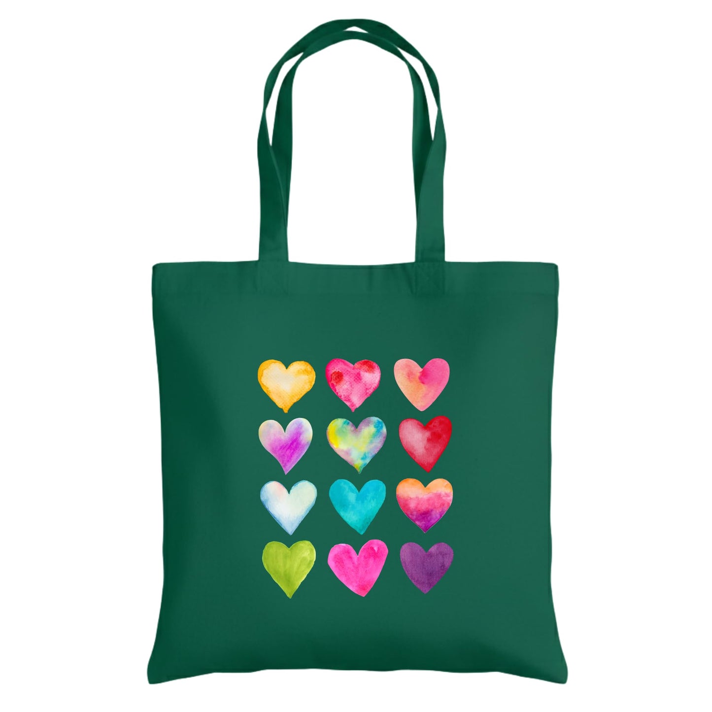 Be Buz Rainbow Hearts Tote Bag – Cotton Reusable Bag for Women and Teens – Colorful Everyday Shopping Bag and Gift Idea