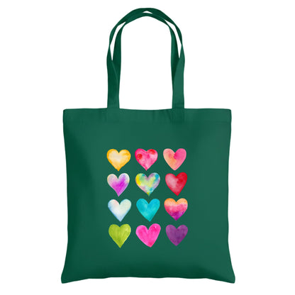 Be Buz Rainbow Hearts Tote Bag – Cotton Reusable Bag for Women and Teens – Colorful Everyday Shopping Bag and Gift Idea