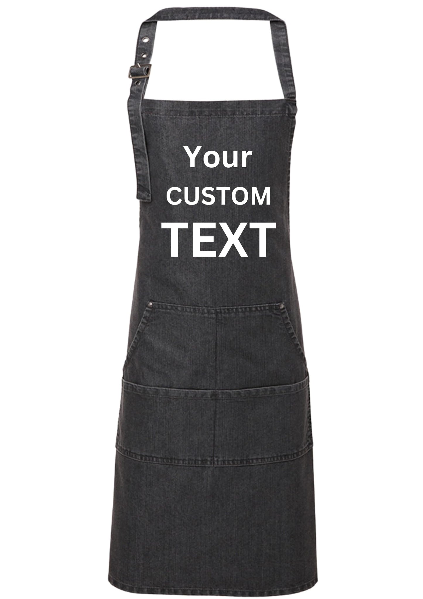 Personalized Denim Cooking Apron, Adjustable Neck Strap, 4 Pockets, add your photo or logo