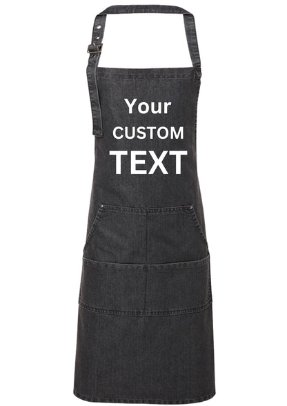 Personalized Denim Cooking Apron, Adjustable Neck Strap, 4 Pockets, add your photo or logo