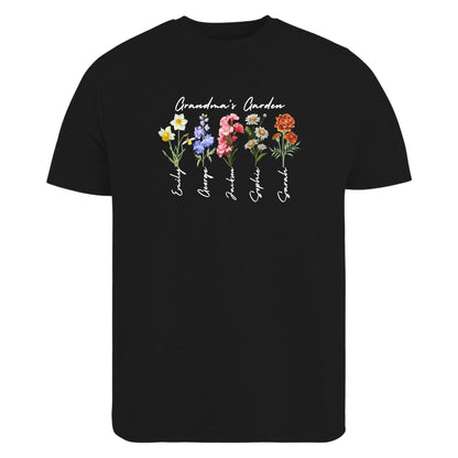 Be Buz Grandma’s Garden Shirt Personalized Birth Month Flower T-Shirt with Grandkids’ Names Custom Gift for Grandma, Mother's Day, Nana, Gigi, Mimi