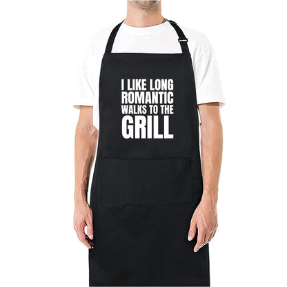 I Like Long Romantic Walks To The Grill Funny Aprons for men Printed Apron Gift for Her Chef Apron Kitchen Apron BBQ Apron Gift Baking Apron Father Day Gift