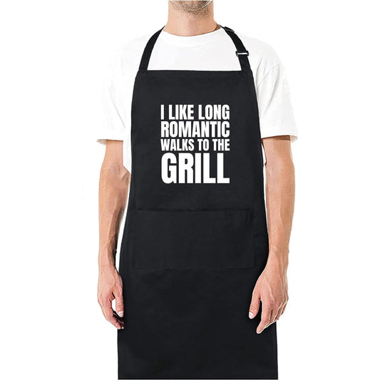I Like Long Romantic Walks To The Grill Funny Aprons for men Printed Apron Gift for Her Chef Apron Kitchen Apron BBQ Apron Gift Baking Apron Father Day Gift - Top Tee