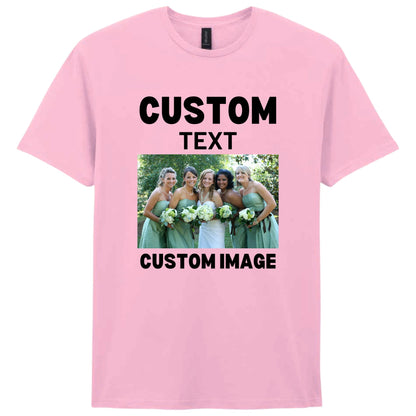 Be Buz Personalized T-Shirt, Custom Text and Image, Add Your Own Photo or Text, Unisex Cotton Crew Neck, Short Sleeve, Women Regular Fit Pink - Top Tee