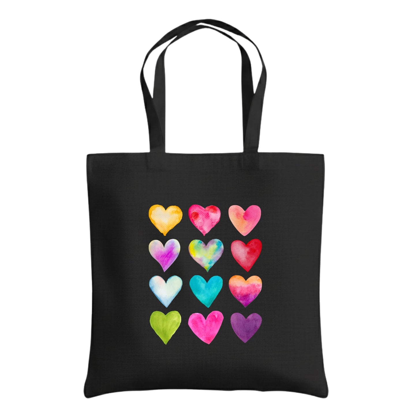 Be Buz Rainbow Hearts Tote Bag – Cotton Reusable Bag for Women and Teens – Colorful Everyday Shopping Bag and Gift Idea