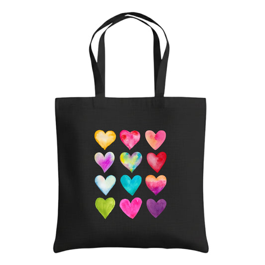 Be Buz Rainbow Hearts Tote Bag – Cotton Reusable Bag for Women and Teens – Colorful Everyday Shopping Bag and Gift Idea