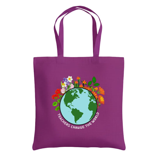 Be Buz Teacher Changes the World Tote Bag – Cotton Reusable Bag for Teachers – Inspirational Teacher Gift – Back to School Appreciation Tote for Women