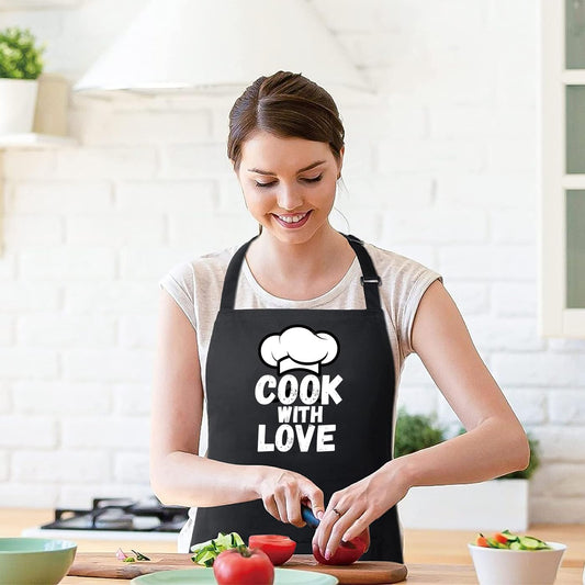 Cook With Love Funny Aprons for men Printed Apron Gift for Her Chef Apron Kitchen Apron BBQ Apron Gift Baking Apron Father Day Gift