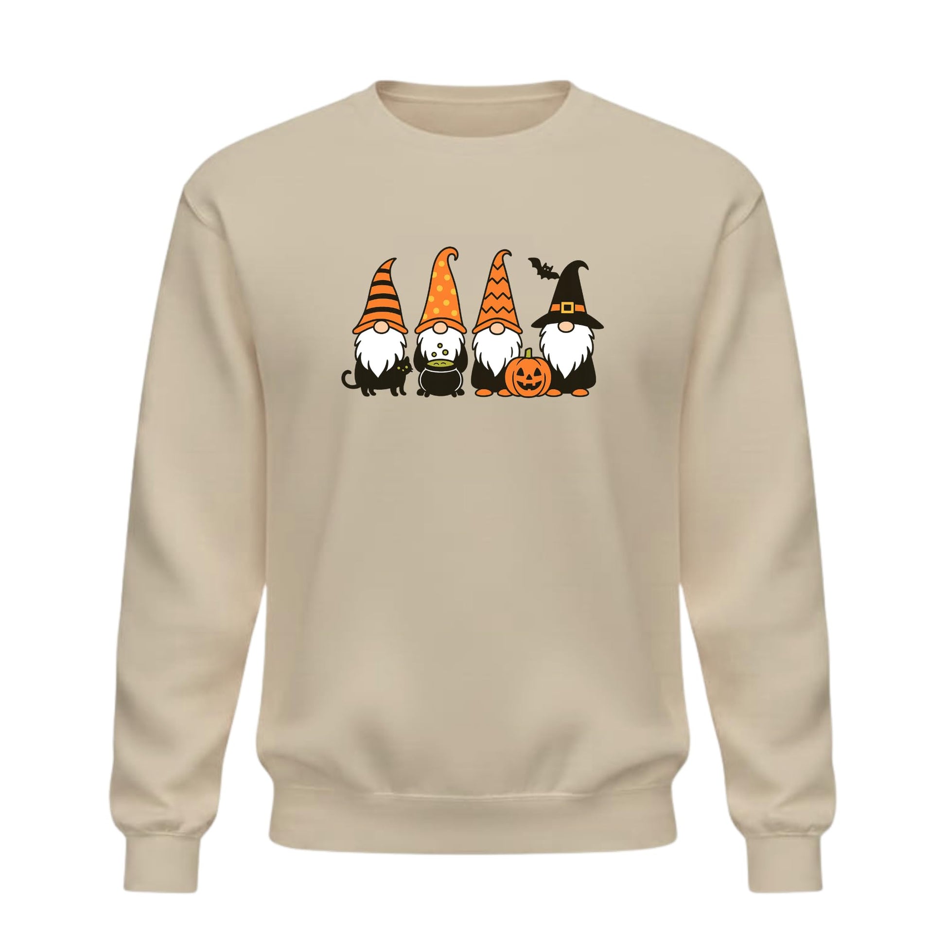 Be Buz Halloween Gnomes Crewneck Sweatshirt – Funny Fall Pumpkin and Cat Witch Hat Graphic Pullover – Spooky Season for Men and Women Autumn Top - Top Tee
