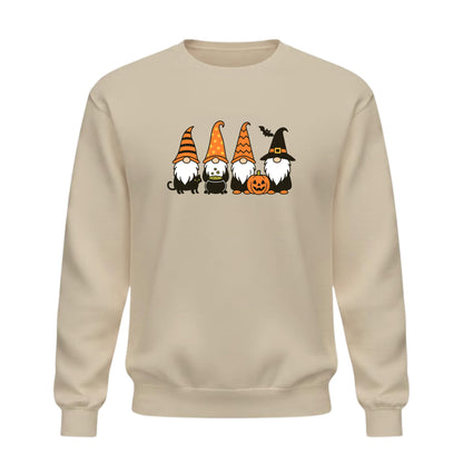 Be Buz Halloween Gnomes Crewneck Sweatshirt – Funny Fall Pumpkin and Cat Witch Hat Graphic Pullover – Spooky Season for Men and Women Autumn Top - Top Tee