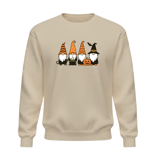 Be Buz Halloween Gnomes Crewneck Sweatshirt – Funny Fall Pumpkin and Cat Witch Hat Graphic Pullover – Spooky Season for Men and Women Autumn Top - Top Tee