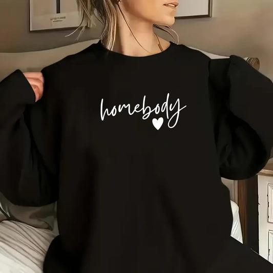 Be Buz Homebody Letter Print Sweatshirt for Women Cozy Aesthetic Pullover Soft Minimalist Crewneck Long Sleeves Sweatshirt