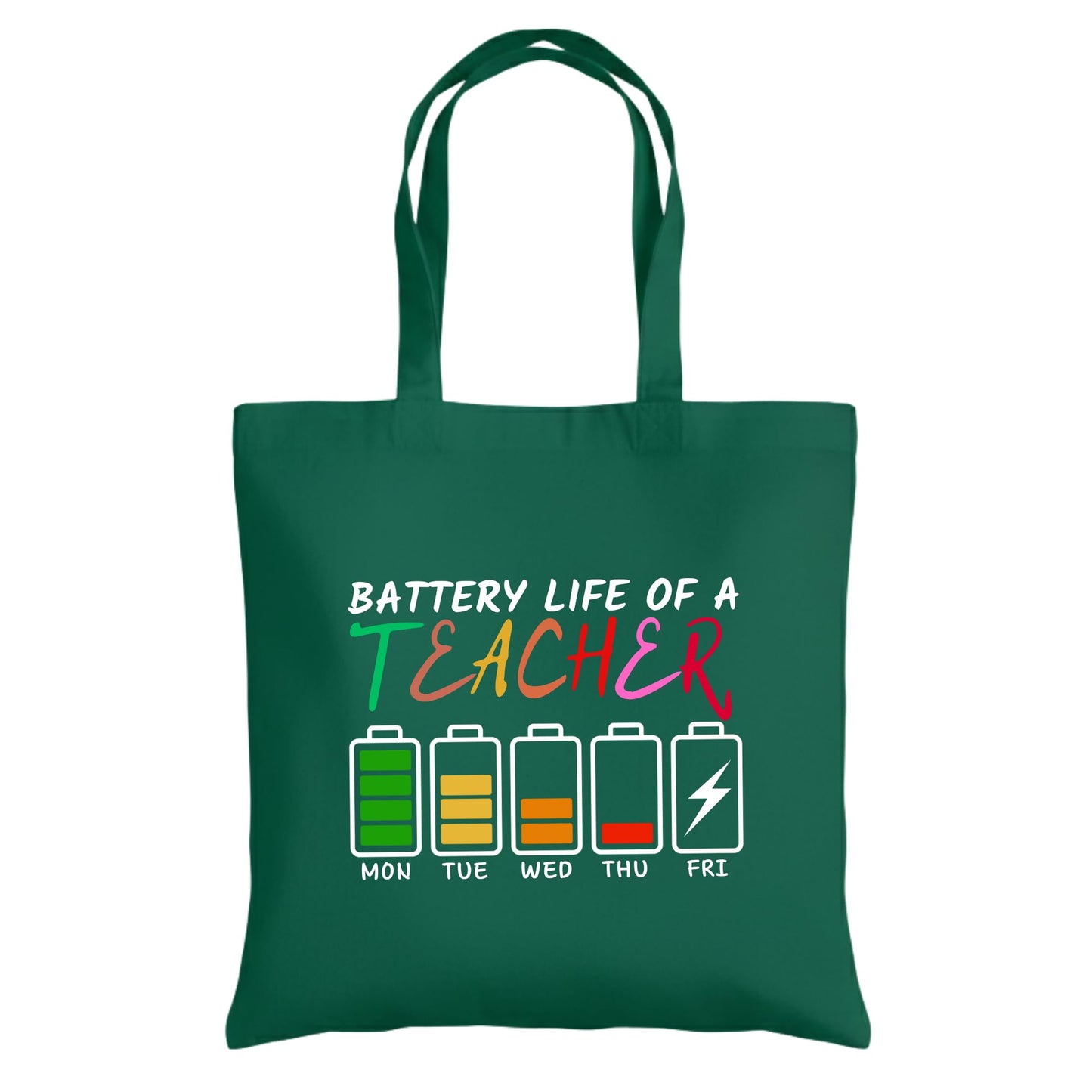 Be Buz Battery Life of a Teacher Funny Tote Bag – Cotton Reusable Bag – Graphic Tote – Back to School and Teacher Appreciation Gift for Women