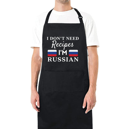 I Don't Need Recipes, I'm Russian Adjustable Long Apron with two Pockets Chefs Home Cooks Baking Cooking Kitchen Grilling and BBQ Apron gift for him her